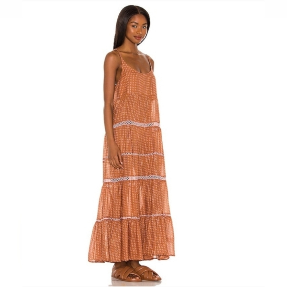 Anthropologie Rust Maxi Dress with White Trim